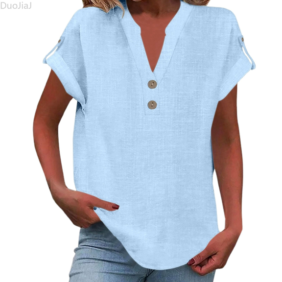 Duojiaj Women's Summer V Neck Casual T Shirt For Everyday Wear Solid Color Design Easy To Pair With Jeans And Chinos Versatile Top For All Occasions Women's T-Shirts