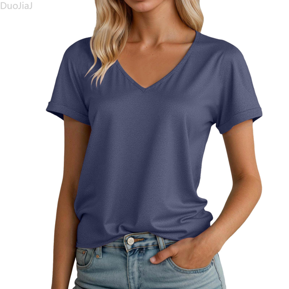 Duojiaj Women's V Neck T Shirt Soft Comfortable Casual Basic Tee For Everyday Wear And Summer Outfits Womens T Shirts