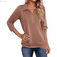 thumbnail image 1 of Duojiaj Women's V Neck Zippered 3/4 Sleeve T Shirt Top Womens T Shirts, 1 of 4