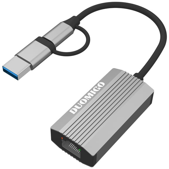 Duomigo 2-in-1 USB 3.0 and Type-C to Gigabit Ethernet Adapter,1Gbps Gigabit RJ45 Converter,Plug & Play Driver-Free LAN Network Adapter for Laptop, Mac,PC,Surface Pro,Chromebook