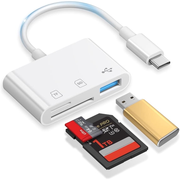 Duomigo 3-in-1 USB C SD Card Reader Adapter with USB Port, SD & Micro SD TF Memory Card Reader, OTG Camera Adapter Compatible with iPhone 15/16, iPad, MacBook, Android Phones, Laptop