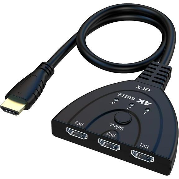 Duomigo 4K@60Hz HDTV 2.0 Switch, 3-in-1 HDTV Switcher with 1.64FT Cable, 3 Port HDTV Splitter for Xbox, PS5, PC, Supports 4K@60Hz, 1080P