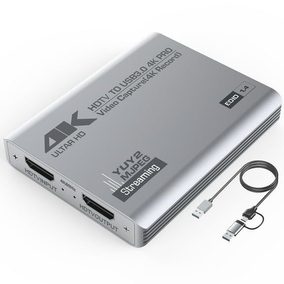 Duomigo USB 3.0 4K HDTV Video Capture Card with Loop-Out, 1080P 60FPS/2K 30FPS, Audio Video Capture for Computer Gaming, Compatible with PS5, Switch, Xbox ,Camera, PC, OBS