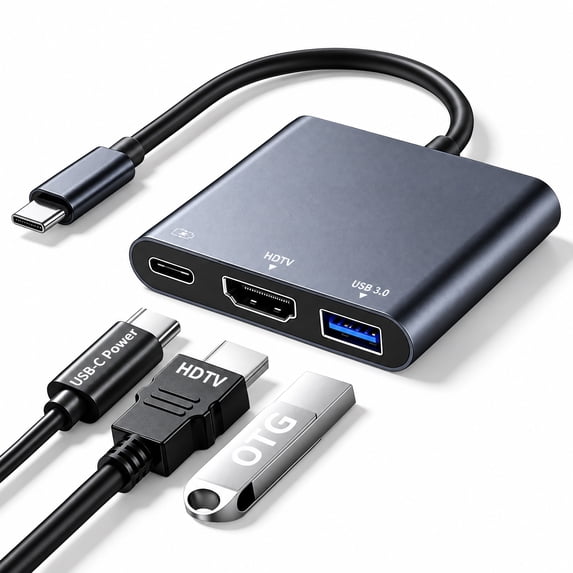 Duomigo USB C Hub To HDTV Adapter, USB Hub 4K Video and Audio Converter. USB Hub with PD 100W Fast Charging and USB 3.0 Port 10Gbps