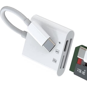 Duomigo USB-C SD Card Reader with Charging Port, SD & Micro SD TF Memory Card Adapter, Plug and Play OTG Card Reader Compatible with iPhone 15/16, iPad, MacBook, Android Phones