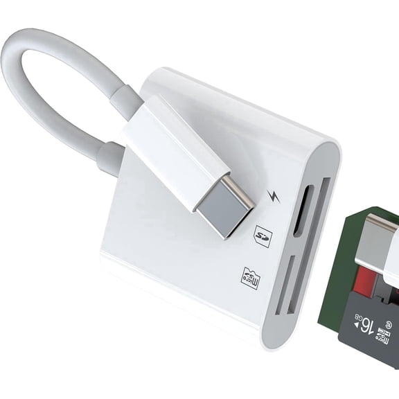 Duomigo USB-C SD Card Reader with Charging Port, SD & Micro SD TF Memory Card Adapter, Plug and Play OTG Card Reader Compatible with iPhone 15/16, iPad, MacBook, Android Phones