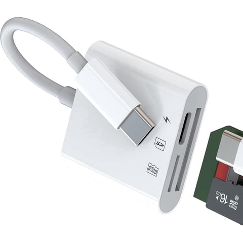 Duomigo USB-C SD Card Reader with Charging Port, SD & Micro SD TF Memory Card Adapter, Plug and Play OTG Card Reader Compatible with iPhone 15/16, iPad, MacBook, Android Phones