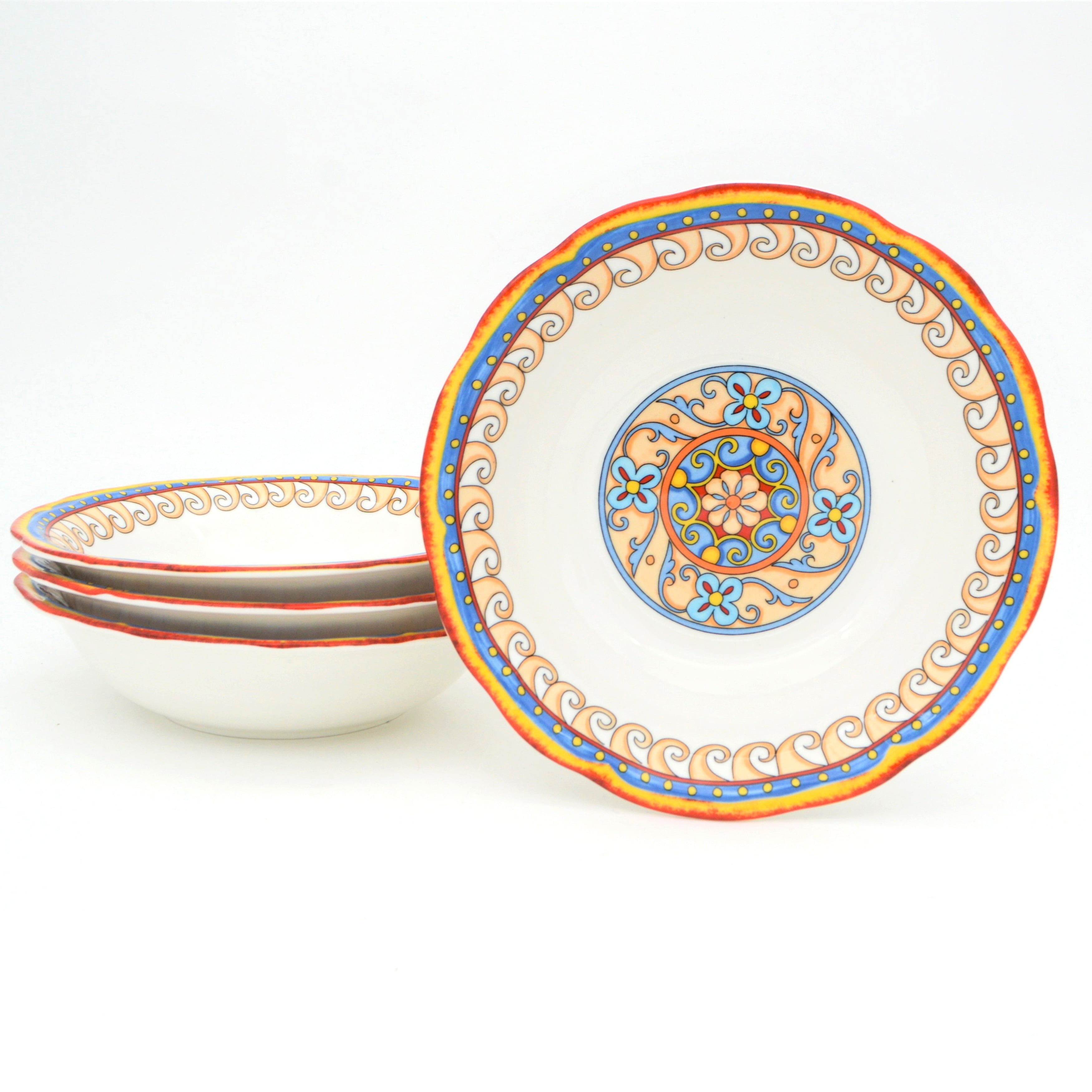Duomo Multicolor Ceramic Italian Renaissance Pasta Bowl Set