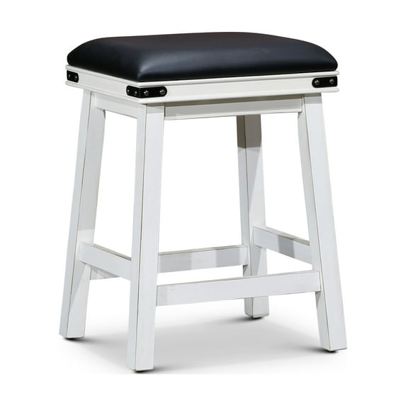 Duosong 24-Inch Counter Stool, Antique White Finish and Black Leather Seat - 1