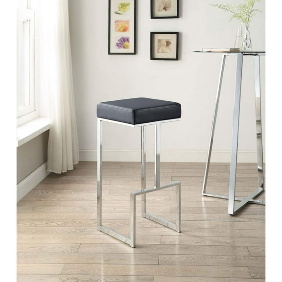 Duosong Upholstered Black Bar Stool - Set of 1, Black