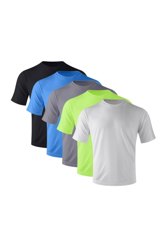 Men's Quick-Dry Crew Neck T-Shirts 5-Pack, Moisture Wicking, Sizes S-3XL