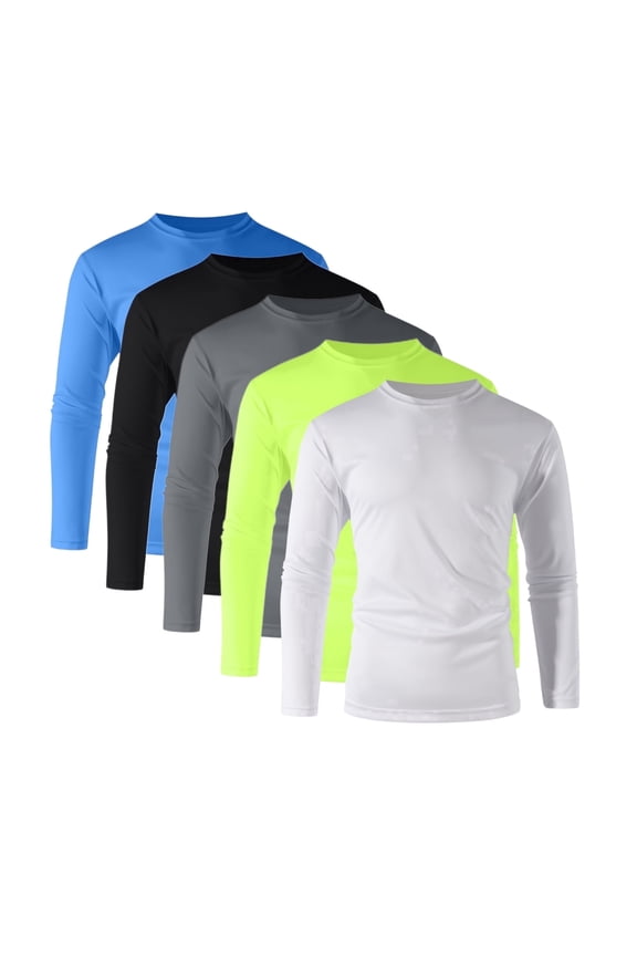 Men's Quick-Dry Active Long Sleeve Shirts - Moisture Wicking, 5-Pack, Sizes S-3XL
