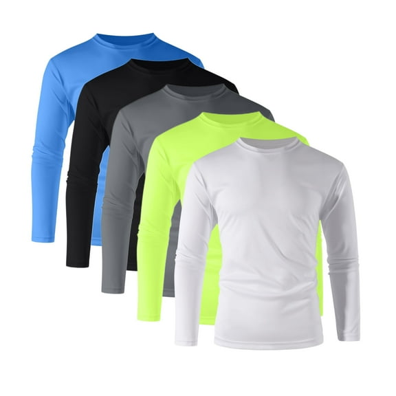 ZBORIBER Men's Quick-Dry Active Long Sleeve Shirts - Moisture Wicking, 5-Pack, Sizes S-3XL