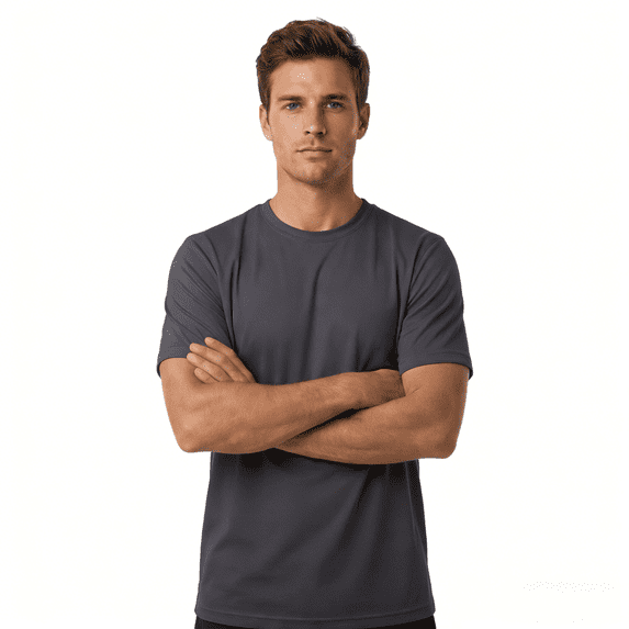 ZBORIBER Men's Quick-Dry Fit Gym Wicking Athletic Workout Short-Sleeve T-Shirts Sizes S-3XL,Titanium