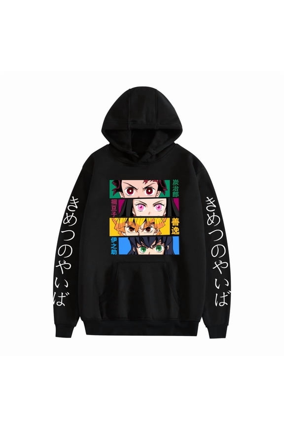 Anime Print Hoodies Demon Slayer Blade Warm Fleece Japanese Street Kamado Nezuko Custom Men‘s Sweater Pullover Hoodies