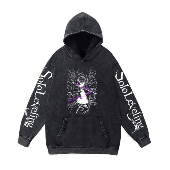 Duoxingbao  Anime Solo Leveling I Level Up Sweatshirt Washed Vintage Pure Cotton Comfortable Soft Unisex Street Style