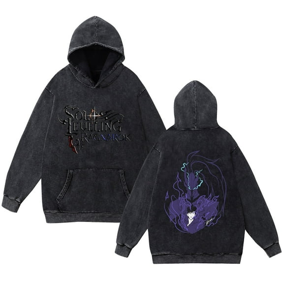 Duoxingbao  Anime Solo Leveling I Level Up Sweatshirt Washed Vintage Pure Cotton Comfortable Soft Unisex Street Style