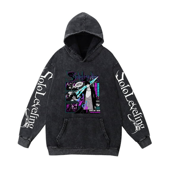 Duoxingbao Anime Solo Leveling I Level Up Sweatshirt Washed Vintage Pure Cotton Comfortable Soft Unisex Street Style
