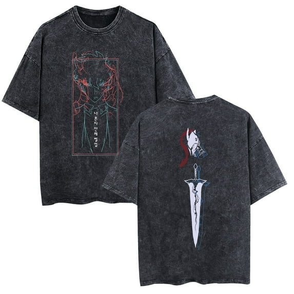 Duoxingbao  Anime Solo Leveling I upgrade alone T-shirt washed vintage pure cotton breathable men and women street style