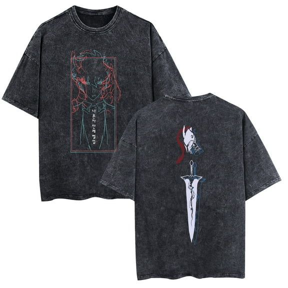 Duoxingbao Anime Solo Leveling I upgrade alone T-shirt washed vintage pure cotton breathable men and women street style