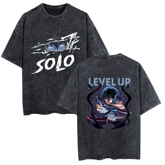Duoxingbao  Anime Solo Leveling I upgrade alone T-shirt washed vintage pure cotton breathable men and women street style