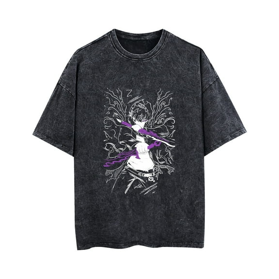 Duoxingbao Anime Solo Leveling I upgrade alone T-shirt washed vintage pure cotton breathable men and women street style