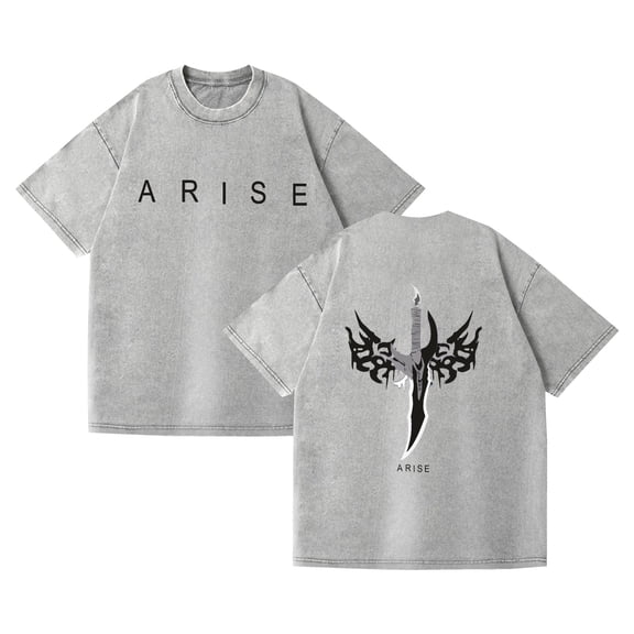 Duoxingbao  Anime Solo Leveling New Washed Distressed Retro Short-Sleeve T-Shirt American Style Pure Cotton