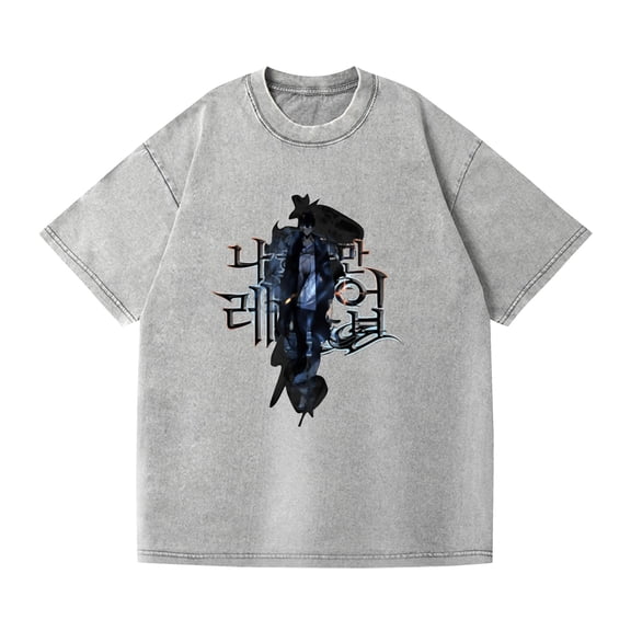 Duoxingbao  Anime Solo Leveling New Washed Distressed Retro Short-Sleeve T-Shirt American Style Pure Cotton