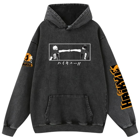 Duoxingbao  Autumn and winter new arrival hooded anime pullover Haikyuu European and American large size trendy washed sweatshirt