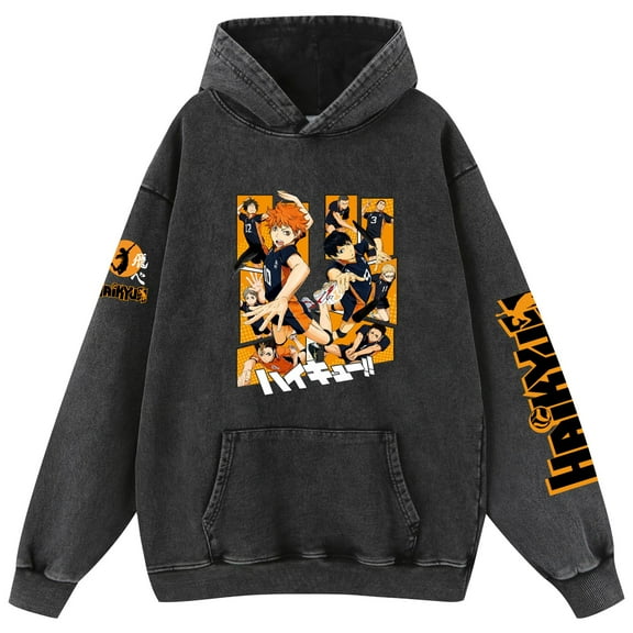 Duoxingbao  Autumn and winter new arrival hooded anime pullover Haikyuu European and American large size trendy washed sweatshirt