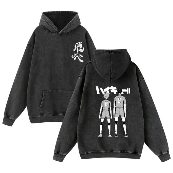 Duoxingbao Autumn and winter new arrival hooded anime pullover Haikyuu European and American large size trendy washed sweatshirt