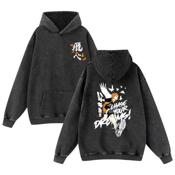 Duoxingbao  Autumn and winter new arrival hooded anime pullover Haikyuu European and American large size trendy washed sweatshirt