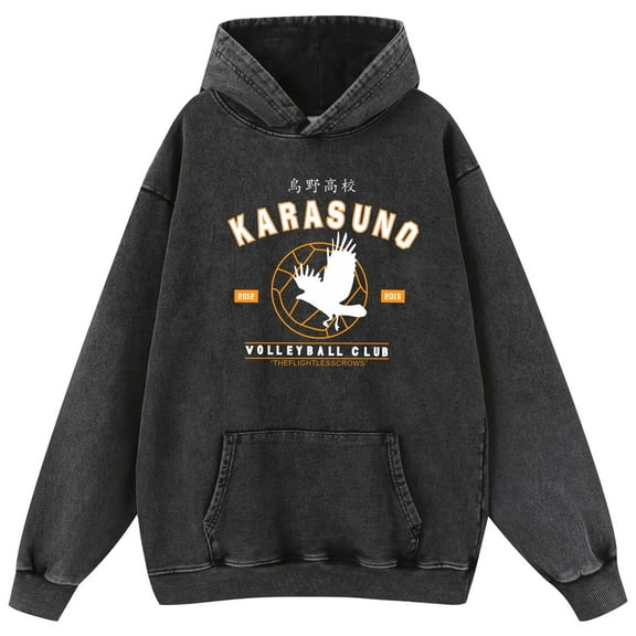 Duoxingbao  Autumn and winter new arrival hooded anime pullover Haikyuu European and American large size trendy washed sweatshirt