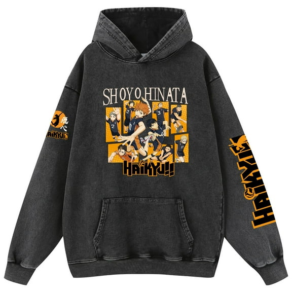 Duoxingbao  Autumn and winter new arrival hooded anime pullover Haikyuu European and American large size trendy washed sweatshirt