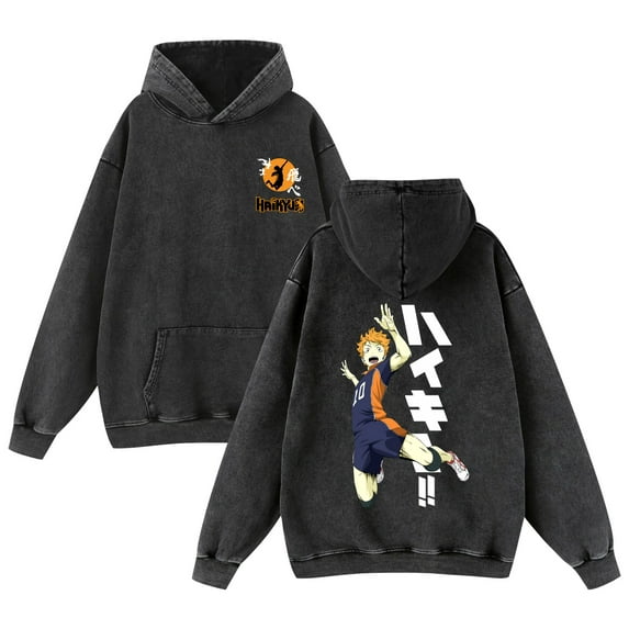 Duoxingbao Autumn and winter new arrival hooded anime pullover Haikyuu European and American large size trendy washed sweatshirt