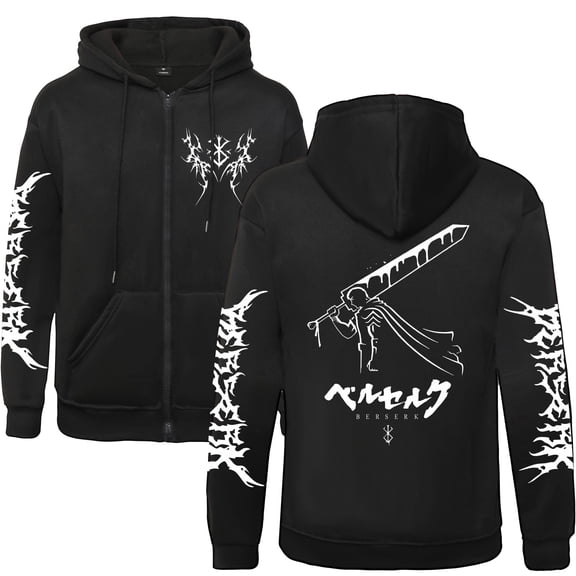 Duoxingbao Berserk Hoodie Zipper Anime 3D Japanese Cosplay Sweatshirt Pullover Hooded Sweater for Adults