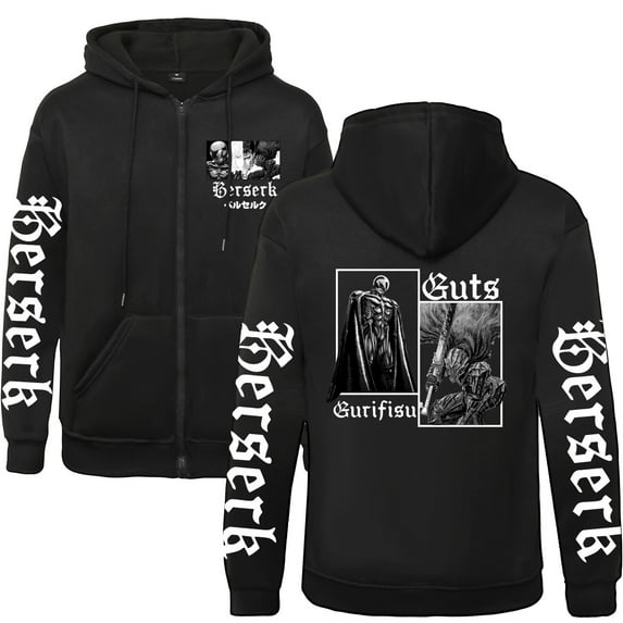Duoxingbao Berserk Hoodie Zipper Anime 3D Japanese Cosplay Sweatshirt Pullover Hooded Sweater for Adults