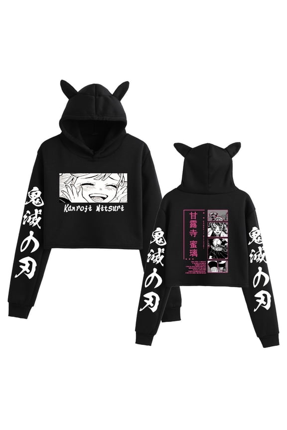 Bestselling Demon Slayer Harajuku Street Style Anime Print Girl's Cat Ear Cropped Sweatshirt