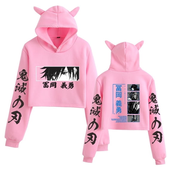 Duoxingbao  Bestselling Demon Slayer Harajuku Street Style Anime Print Girl's Cat Ear Cropped Sweatshirt