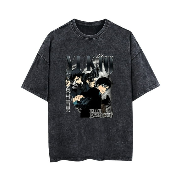 Duoxingbao  Blue Exorcist Okumura Rin washed vintage T-shirt pure cotton breathable summer unisex
