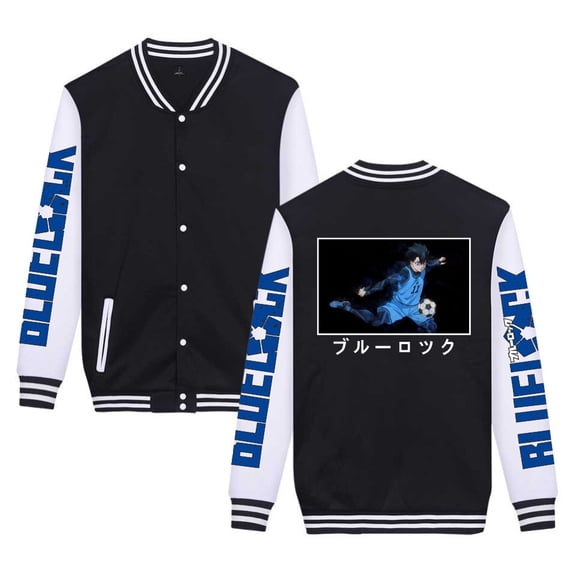 Duoxingbao  Blue lock anime cardigan baseball jacket, casual loose fit, unisex single-breasted printed street style coat.