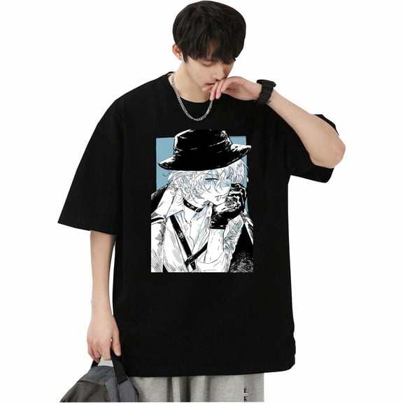 Duoxingbao  Bungo Stray Dogs anime peripheral Dazai Osamu Nakahara Chuuya casual cartoon summer men and women T-shirt