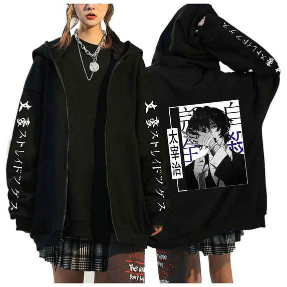 Duoxingbao Bungo Stray Dogs hoodie zippered long-sleeved pullover with anime character Osamu Dazai pattern (for young men and women)