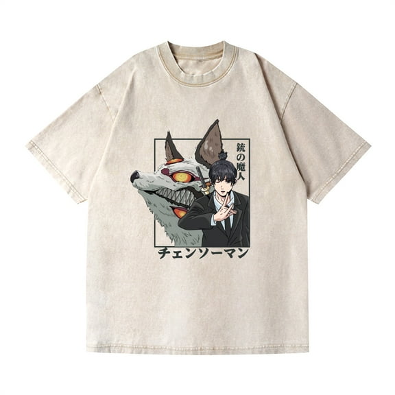 Duoxingbao  Cross-border hip-hop street washed T-shirt Chainsaw Man Chainsaw Man surrounding anime cotton summer couple short sleeves
