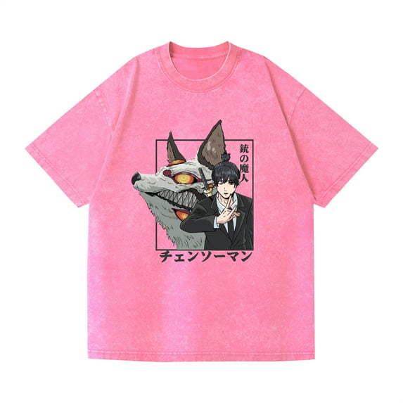 Duoxingbao Cross-border hip-hop street washed T-shirt Chainsaw Man Chainsaw Man surrounding anime cotton summer couple short sleeves