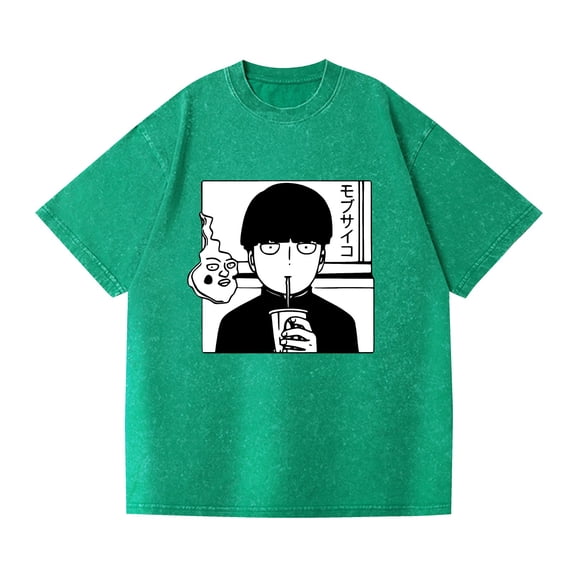 Duoxingbao  Cross-border hip-hop street washed T-shirt Mob Psycho 100 surrounding anime cotton summer couple short sleeves