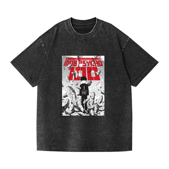 Duoxingbao  Cross-border hip-hop street washed T-shirt Mob Psycho 100 surrounding anime cotton summer couple short sleeves