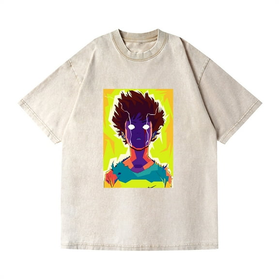 Duoxingbao  Cross-border hip-hop street washed T-shirt Mob Psycho 100 surrounding anime cotton summer couple short sleeves
