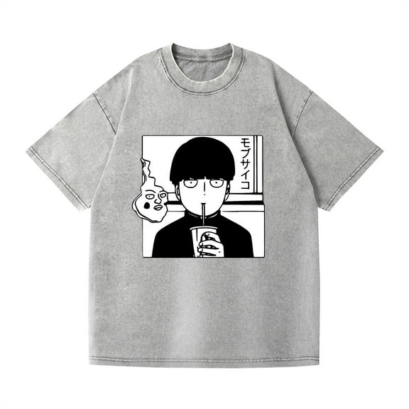 Duoxingbao Cross-border hip-hop street washed T-shirt Mob Psycho 100 surrounding anime cotton summer couple short sleeves