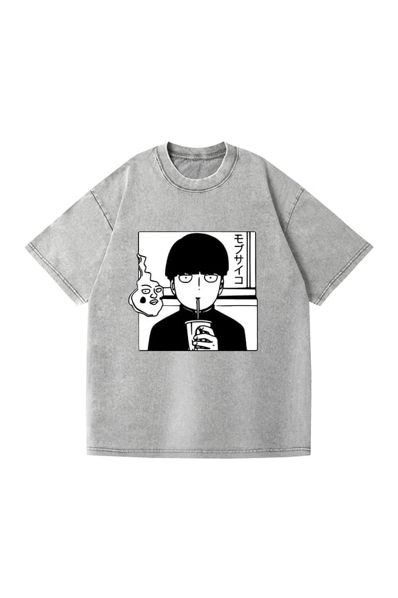 Cross-border hip-hop street washed T-shirt Mob Psycho 100 surrounding anime cotton summer couple short sleeves